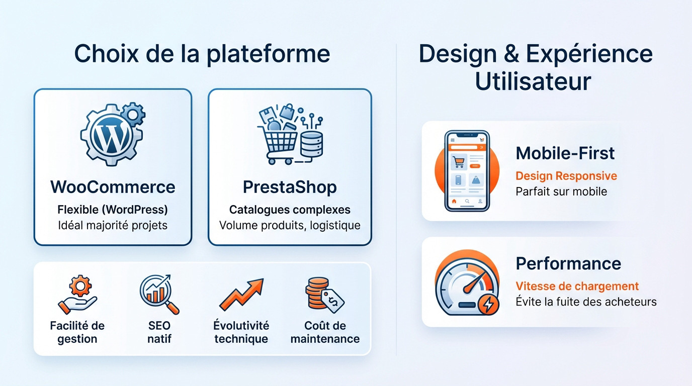 Comparaison des plateformes e-commerce WooCommerce et PrestaShop sur mobile