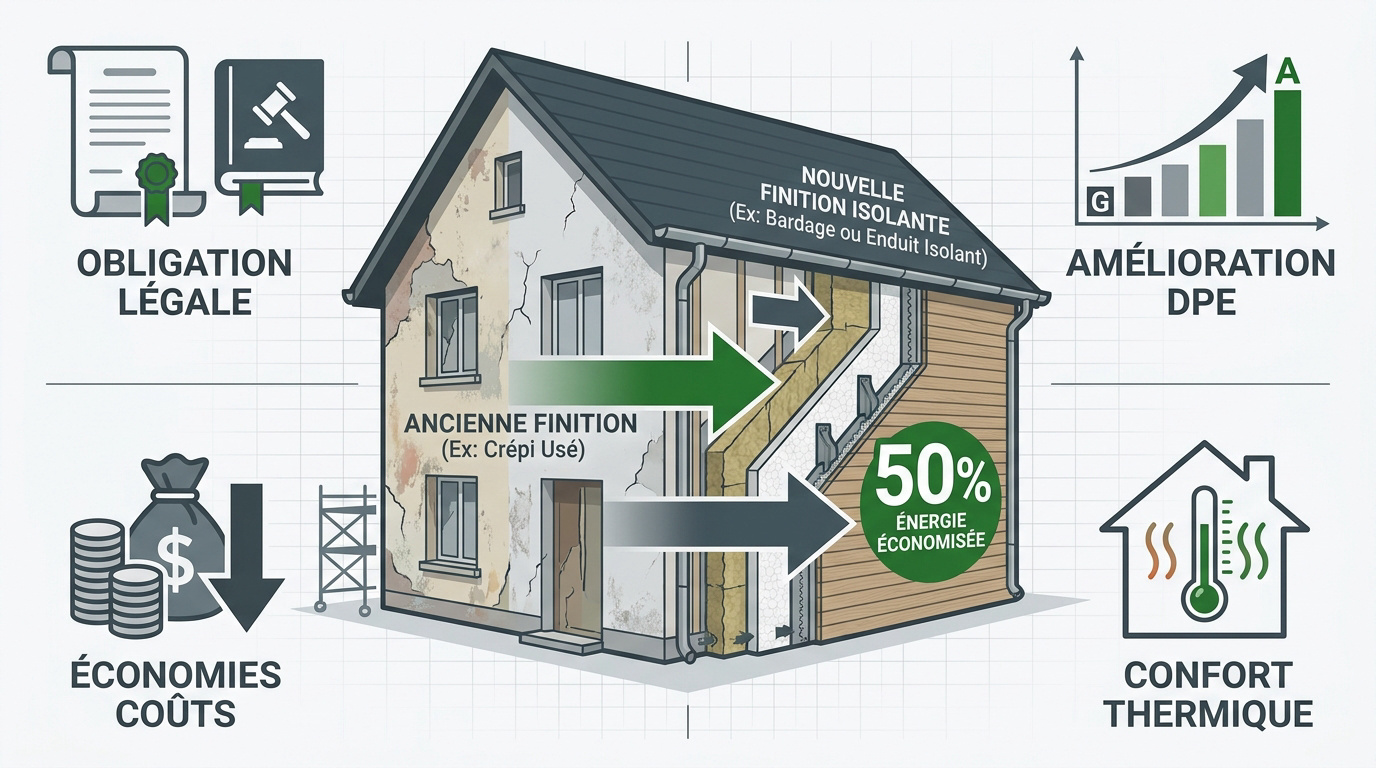 Ravalement de façade et isolation thermique par l'extérieur pour performance énergétique
