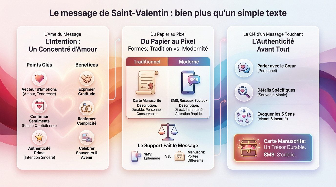 Carte de Saint-Valentin manuscrite posée sur une table en bois, illustrant l'authenticité d'un message d'amour