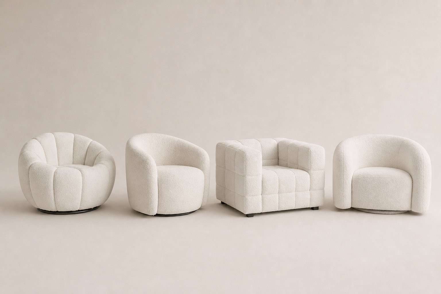 Fauteuil nuage coquillage pivotant en tissu bouclette blanc COSSATO