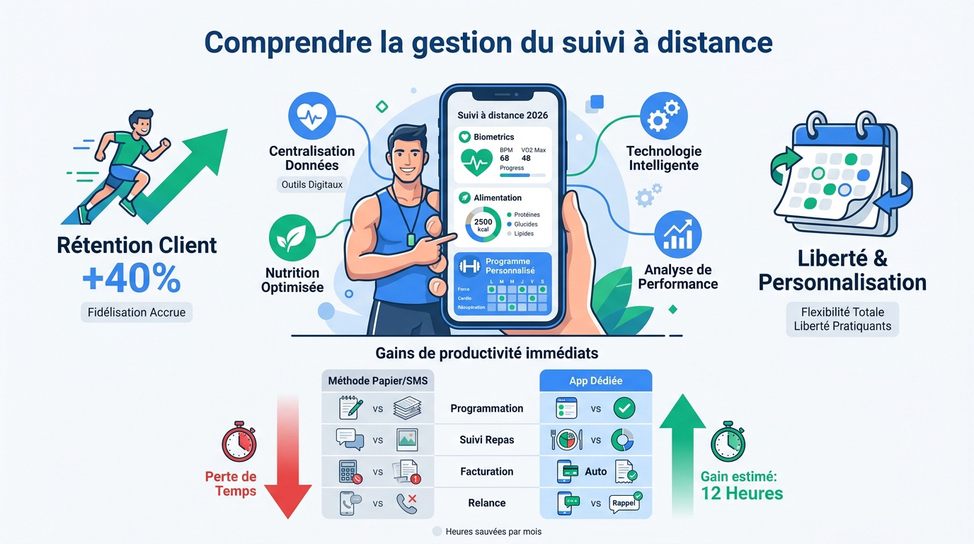 Infographie montrant les gains de productivité et de rétention client grâce au suivi à distance