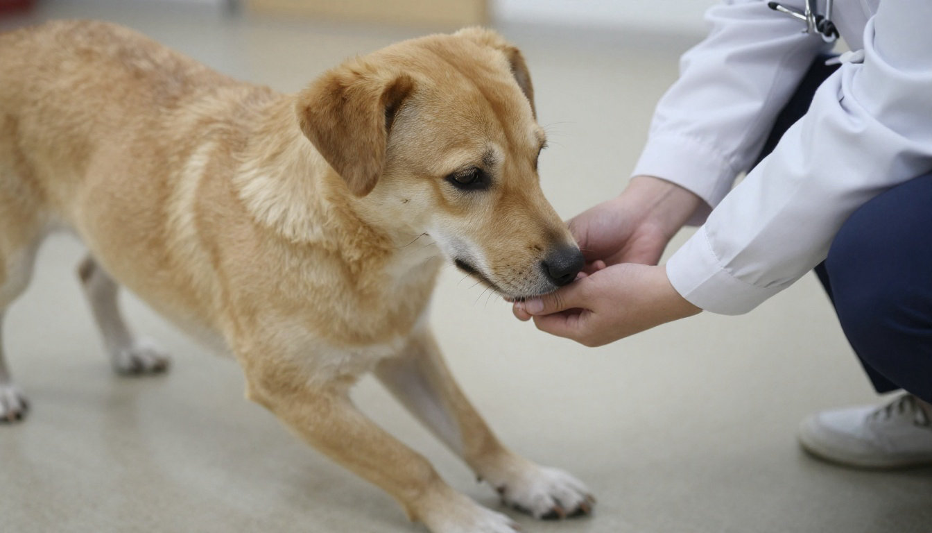 Chien qui reçoit une friandise du vétérinaire