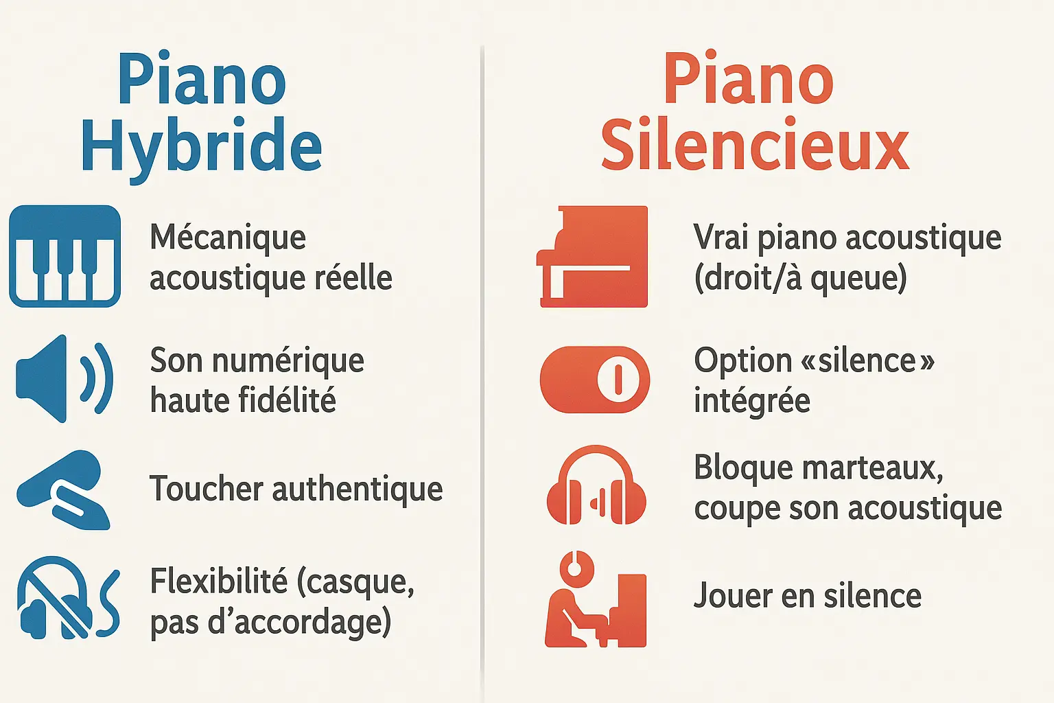 Comparaison piano hybride et piano silencieux