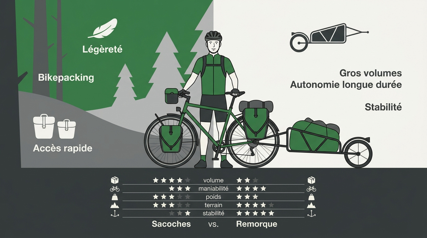 Comparaison entre sacoches de vélo et remorque pour le voyage à vélo