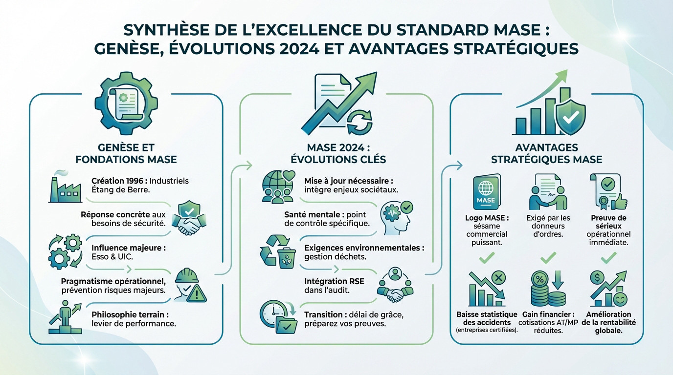Schéma visuel du référentiel MASE et ses 5 axes de management SSE