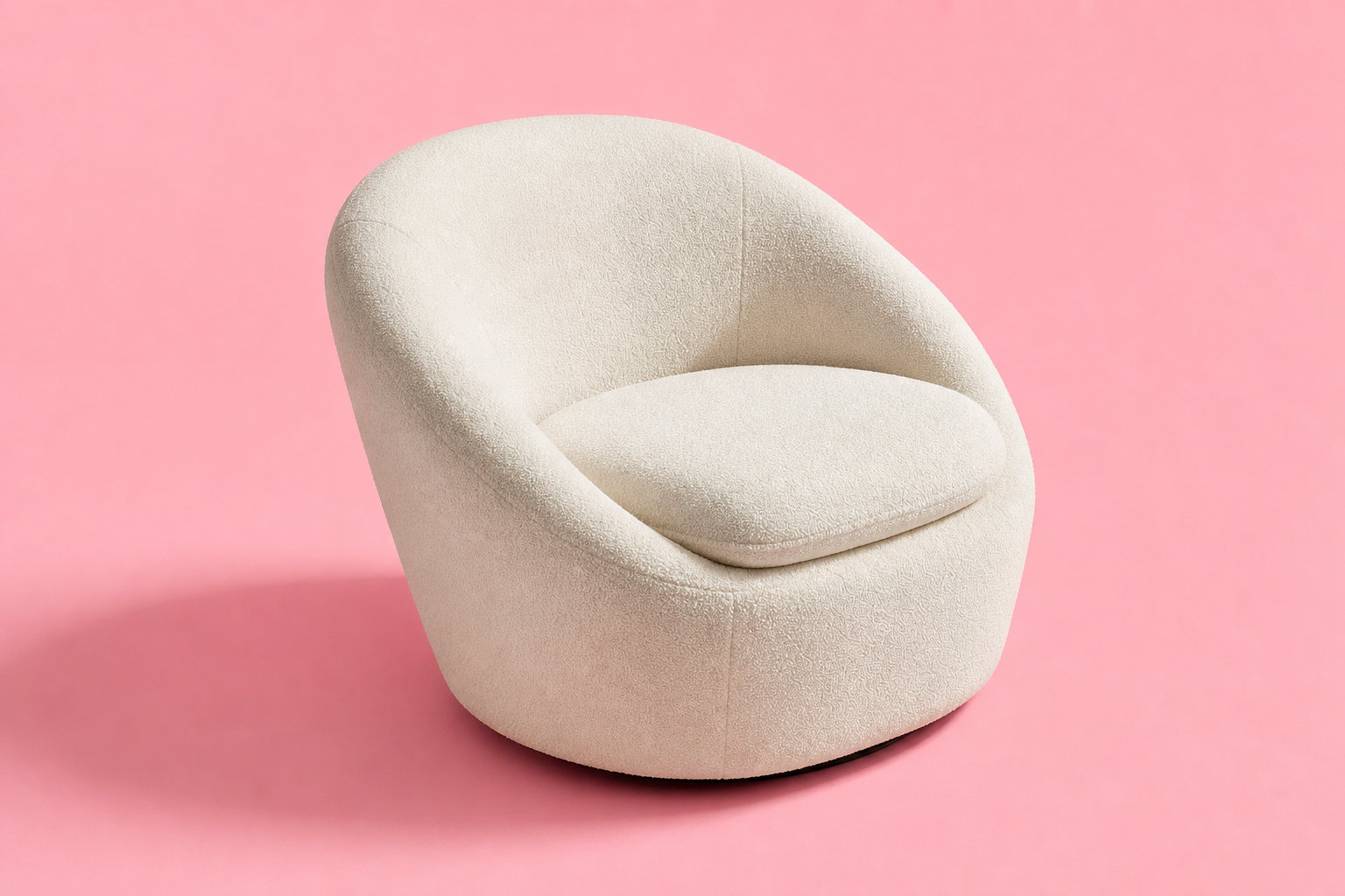 Fauteuil pivotant LACARA en tissu bouclette blanc