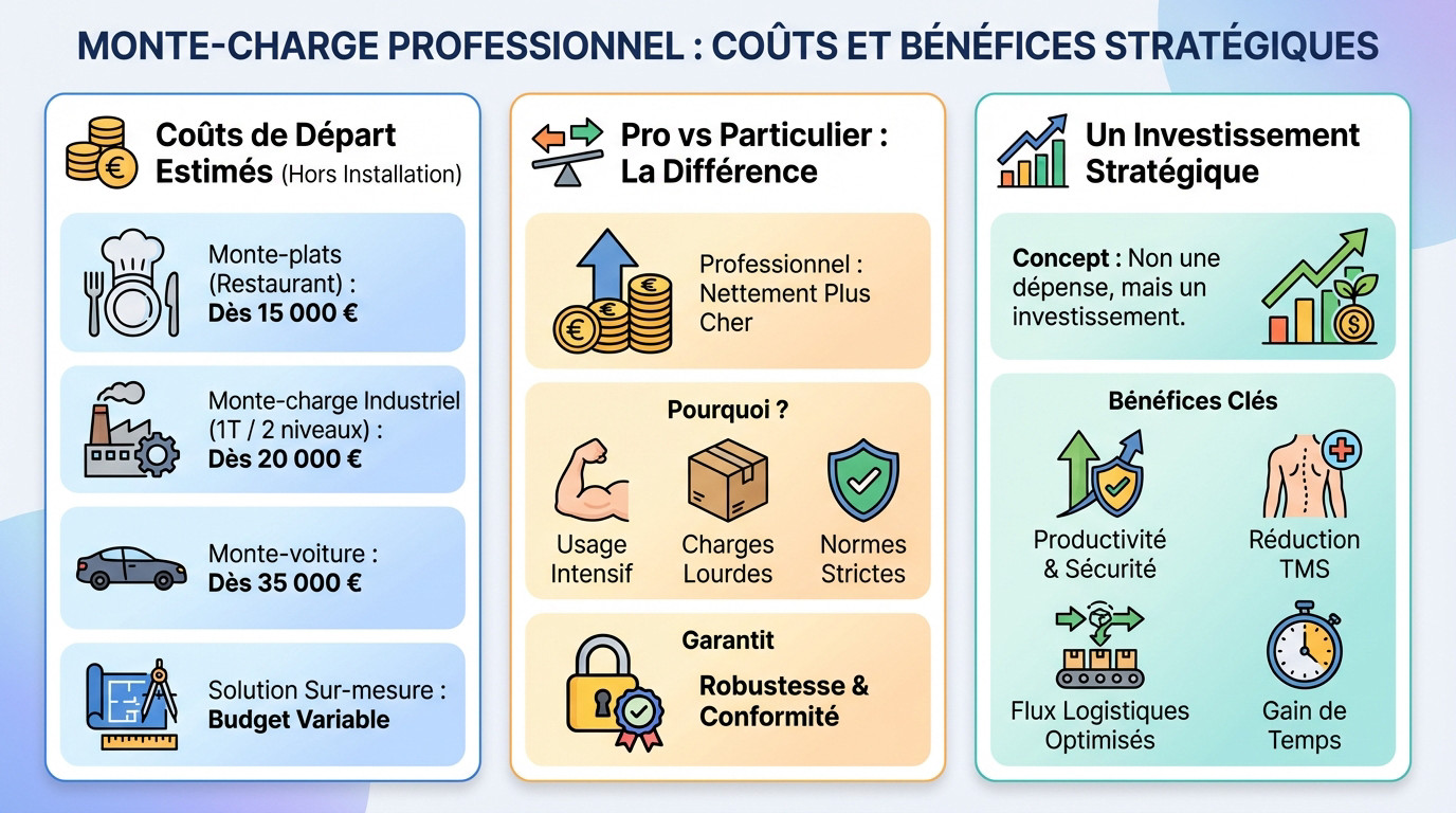 Estimation des coûts et bénéfices stratégiques d'un monte-charge professionnel en entrepôt