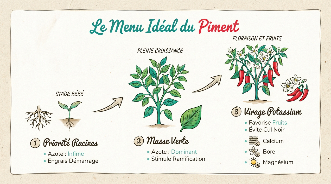 Schéma des besoins nutritionnels du piment selon son stade