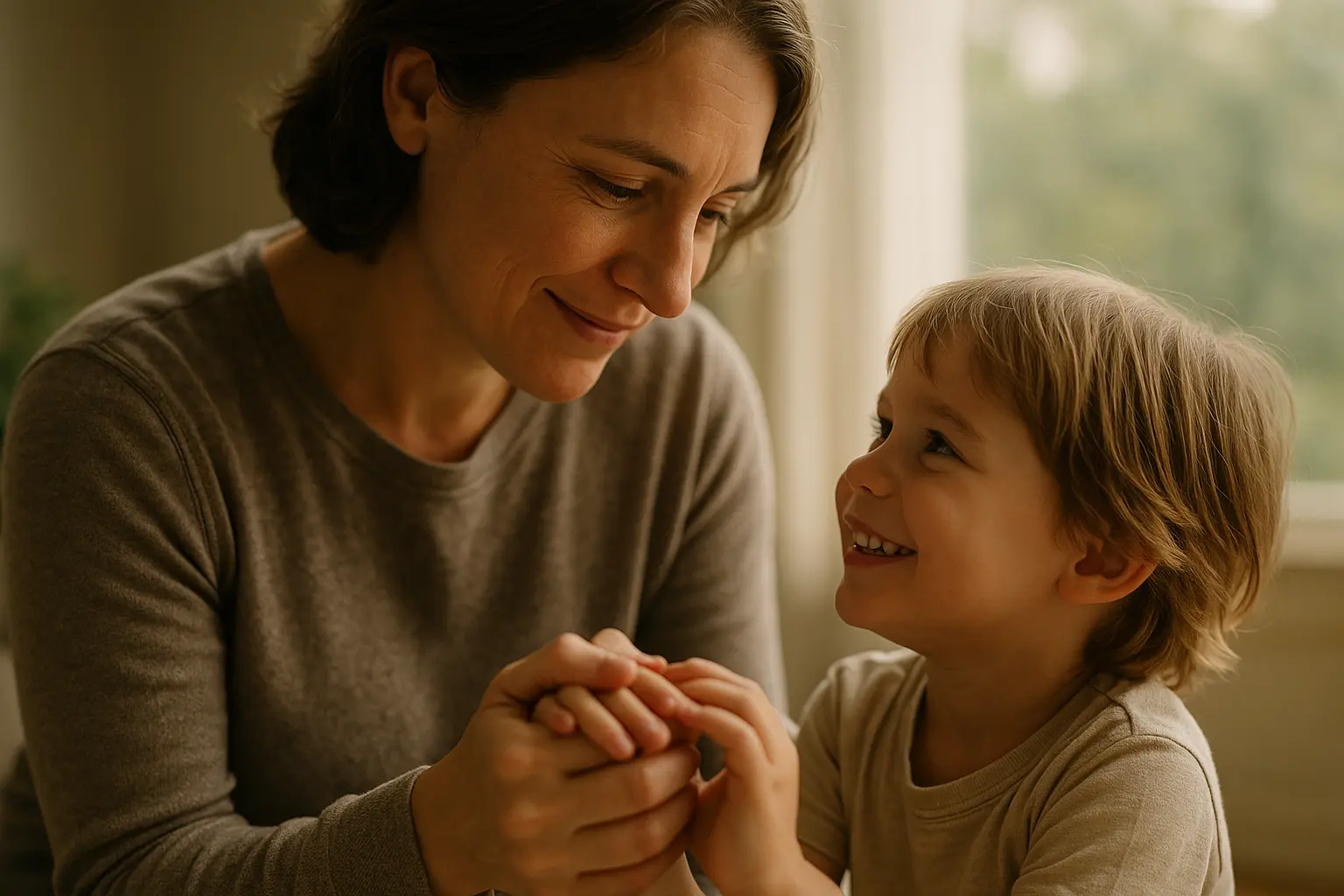 Parent et enfant marchant main dans la main dans un parc
