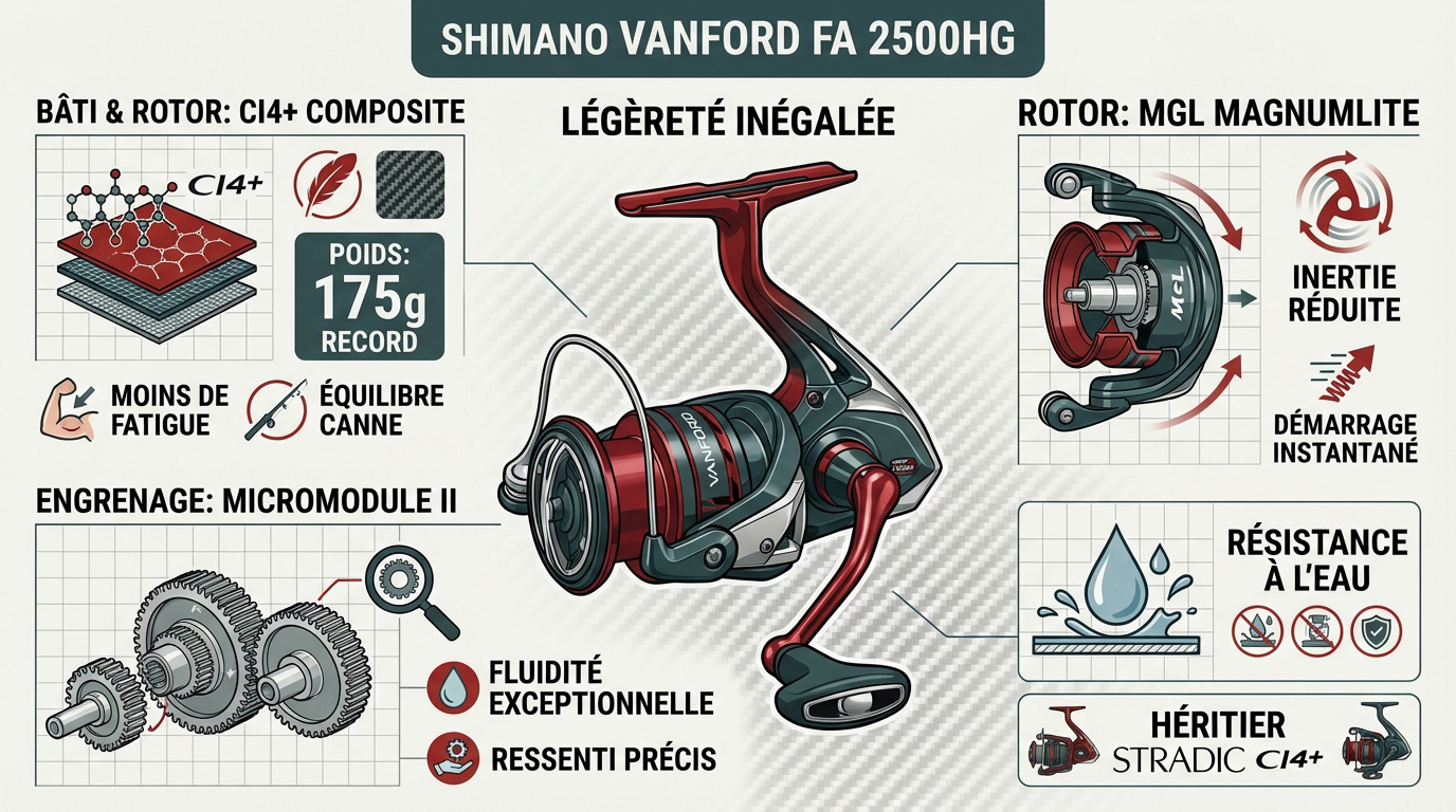 Le moulinet Shimano Vanford FA 2500HG alliant légèreté et performance pour la pêche finesse