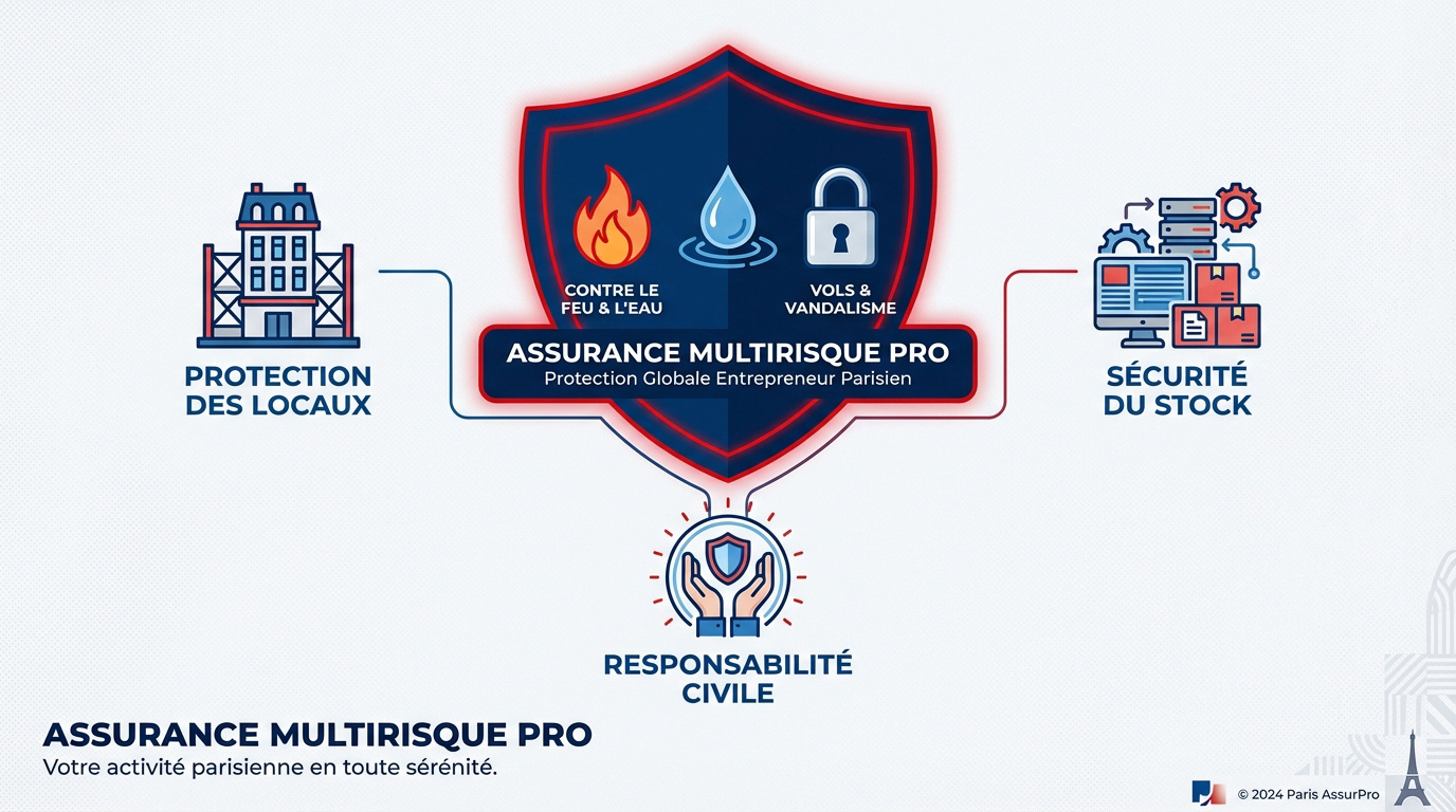 Expert en assurance conseillant un commerçant parisien sur sa protection multirisque