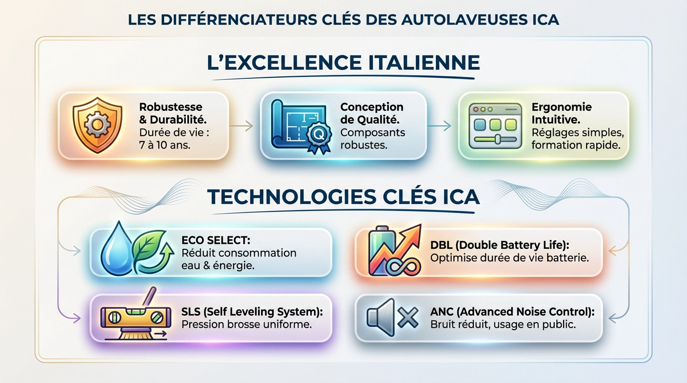 Technologie autolaveuse ica Comparatif technique montrant les avantages des autolaveuses ICA