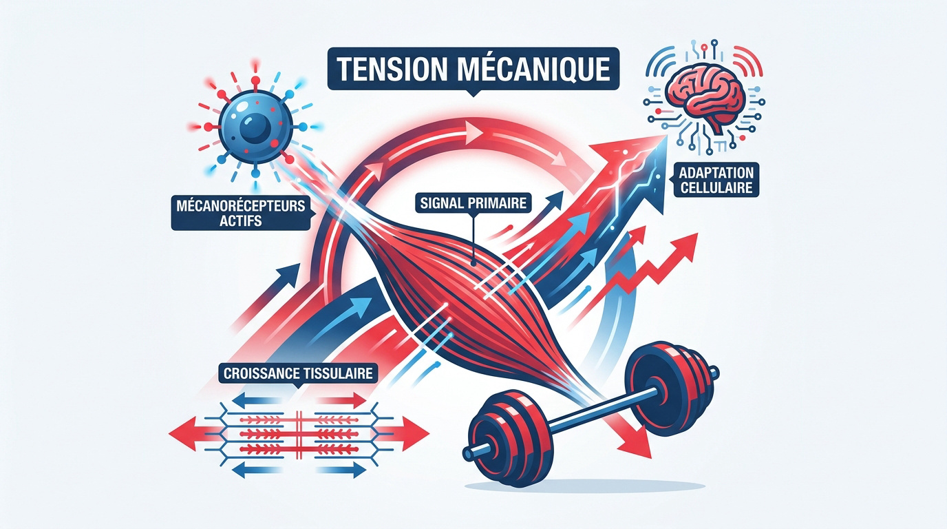 Schéma de la tension mécanique et de l'hypertrophie musculaire lors d'un entraînement de musculation