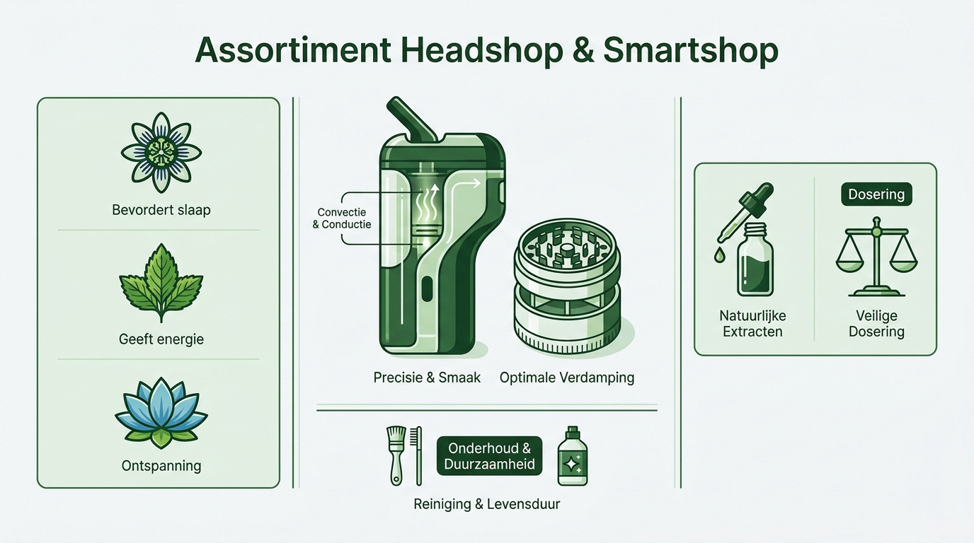 Infographic over het assortiment van headshops en smartshops inclusief accessoires en kruiden