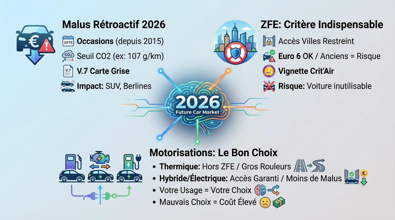 Bien acheter sa voiture d'occasion en 2026 1 Marché automobile 2026 : impact du malus écologique rétroactif et des ZFE sur l'achat d'occasion