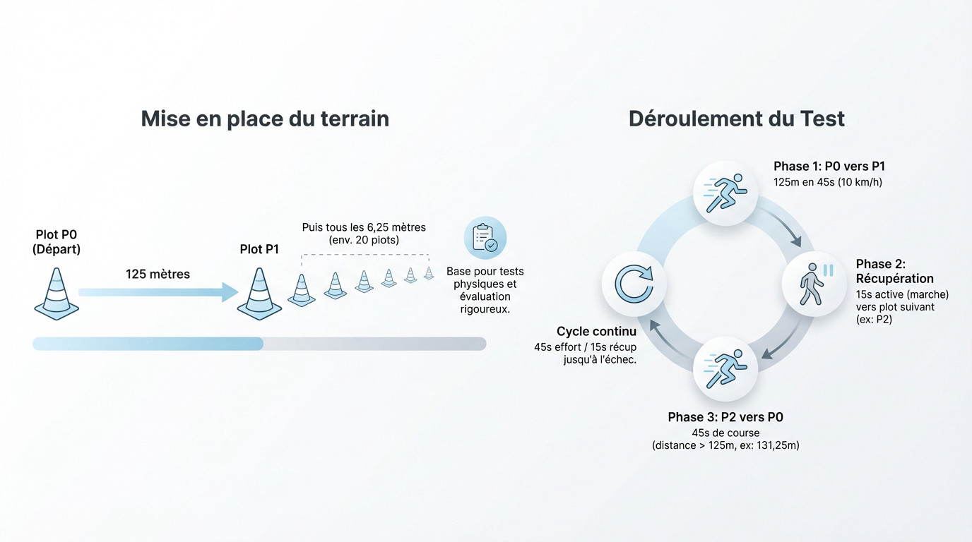 Schéma explicatif de la mise en place des plots et des distances pour le protocole Gacon 45/15