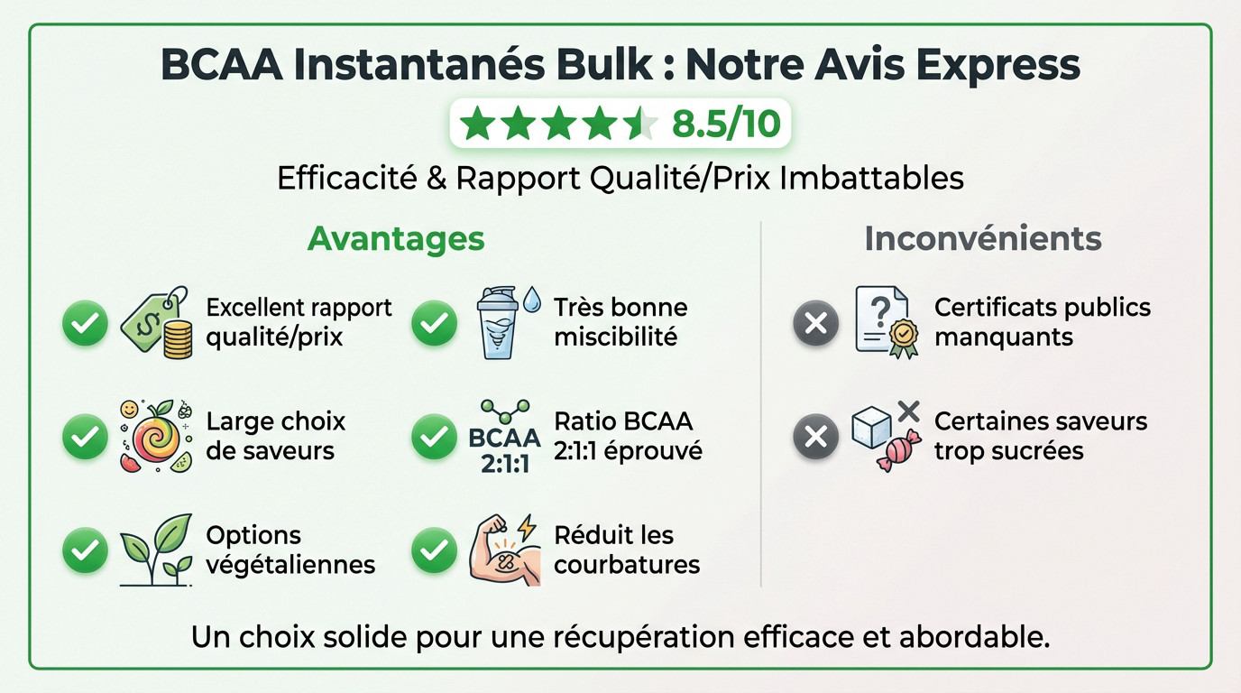 Résumé avis expert sur la poudre BCAA instantanés de Bulk