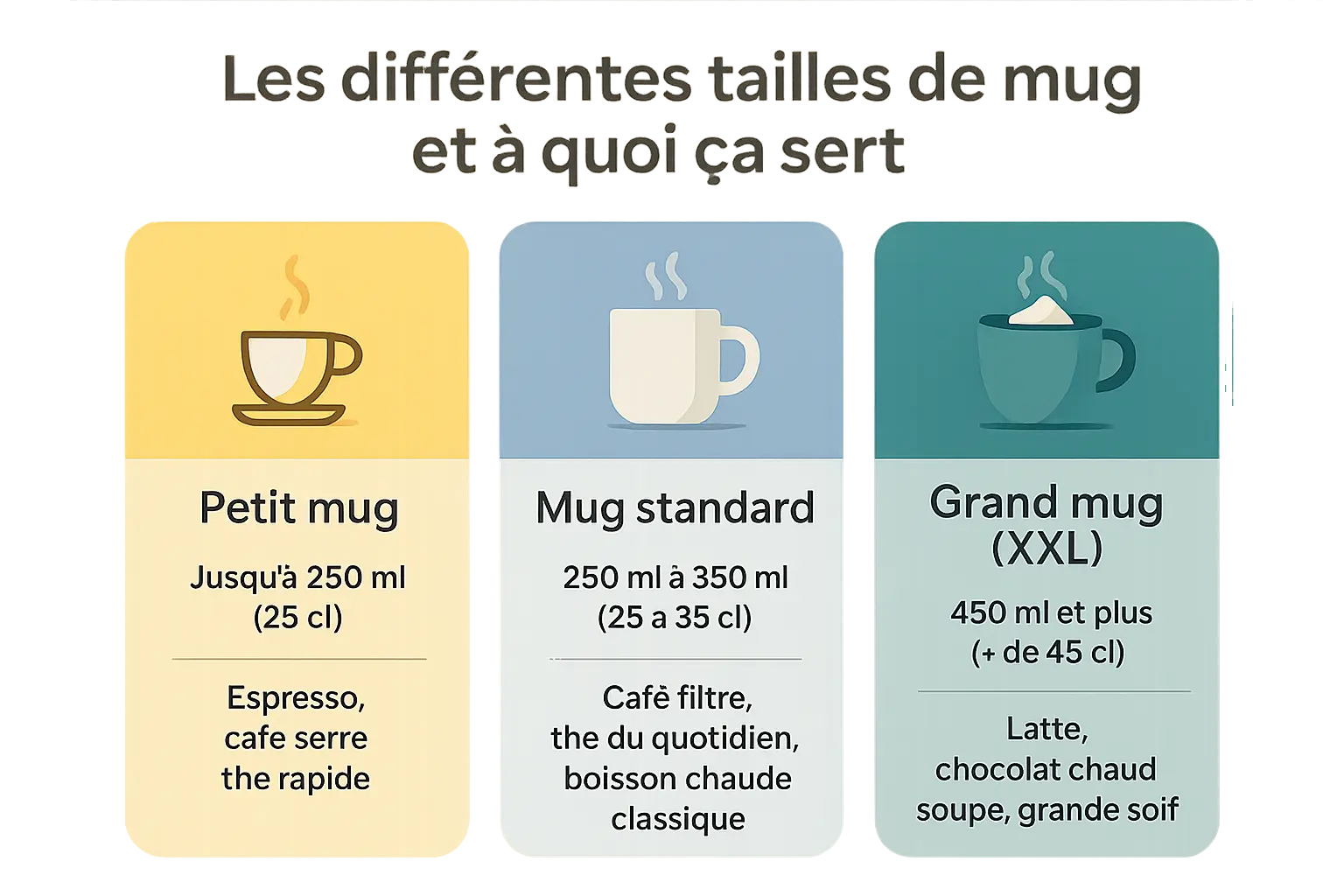 Tailles de mugs et leurs usages