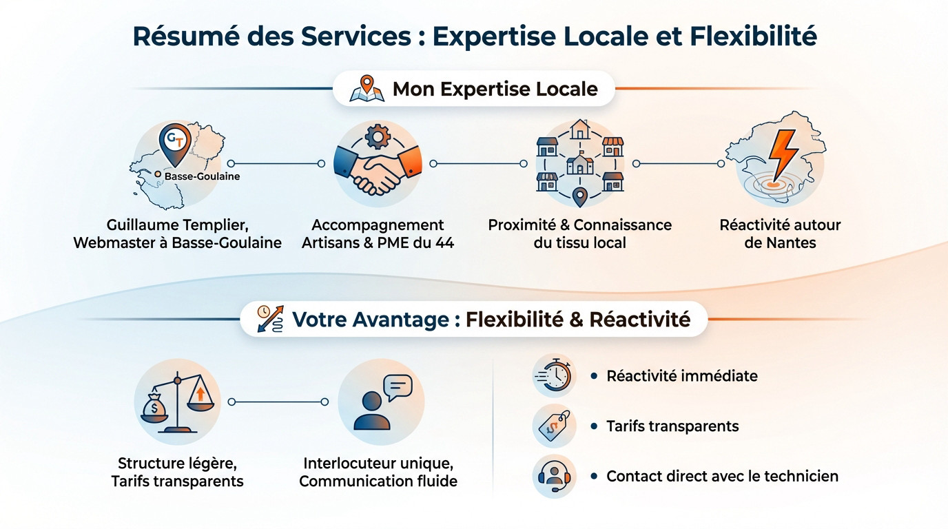 Résumé des services de Guillaume Templier : expertise locale et flexibilité pour votre site web
