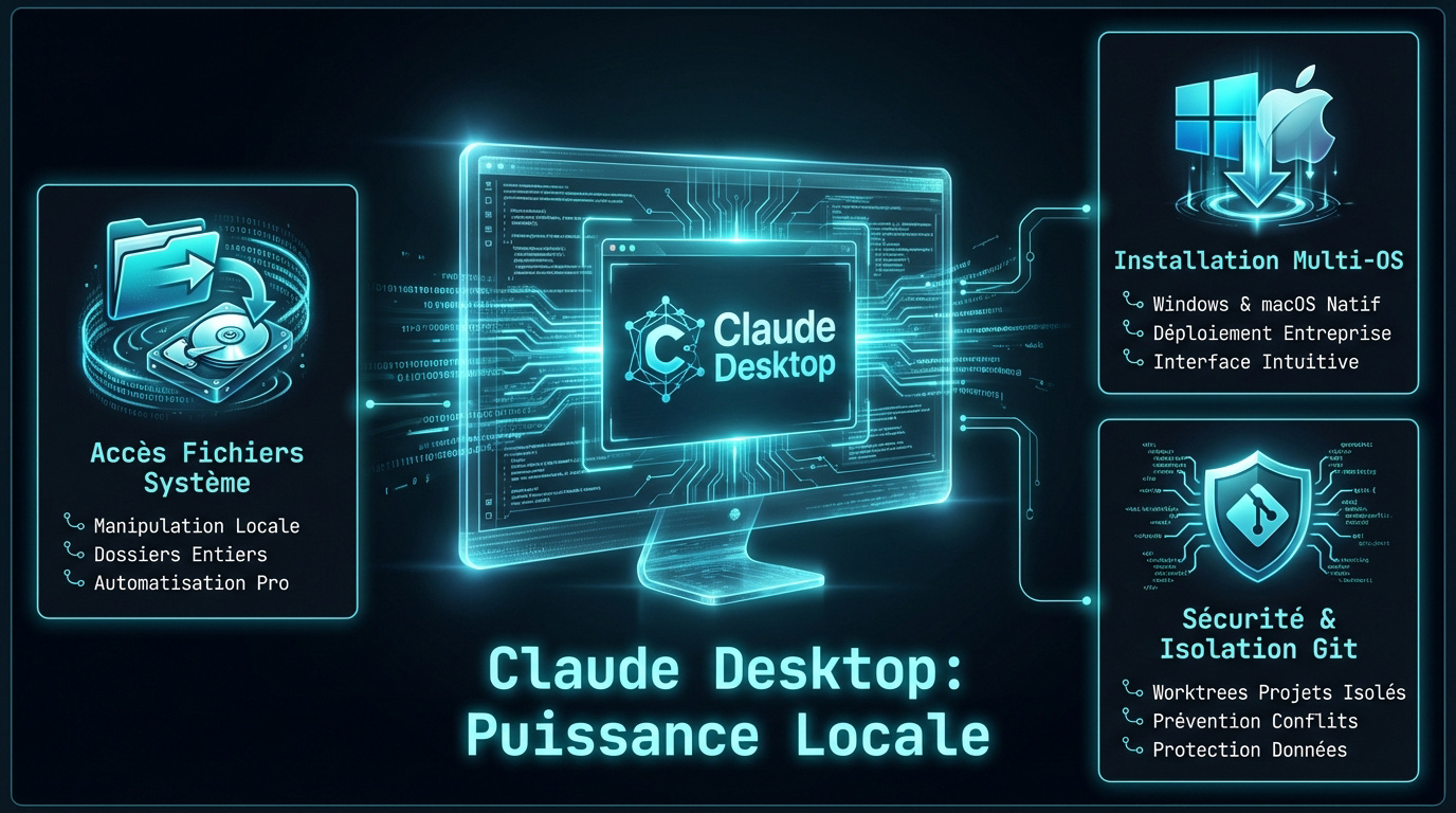 Interface de Claude Desktop affichant la gestion des fichiers locaux et l'automatisation
