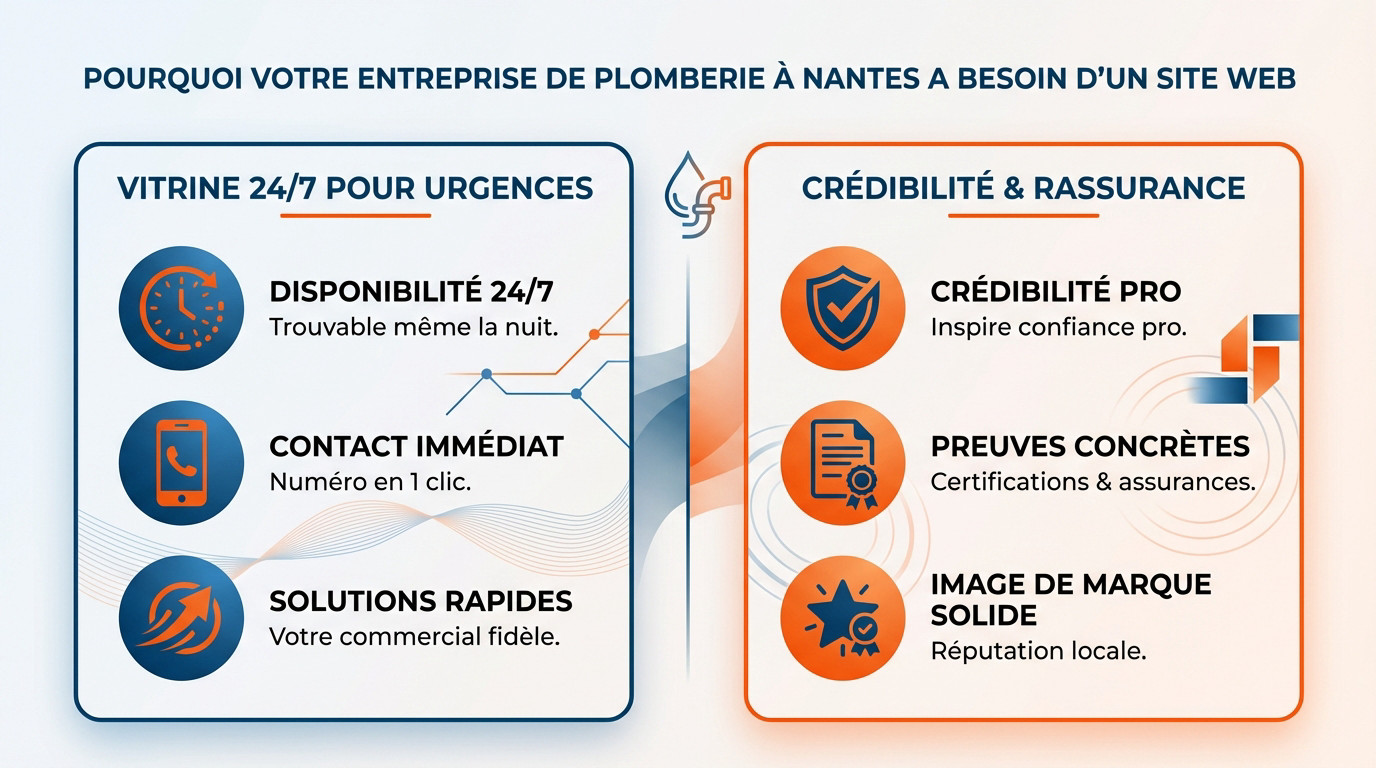 Site web professionnel pour plombier à Nantes affichant les services d'urgence et la crédibilité