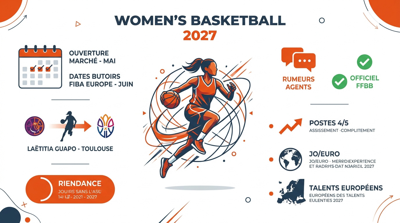 Infographie des tendances et transferts majeurs du basket féminin 2027