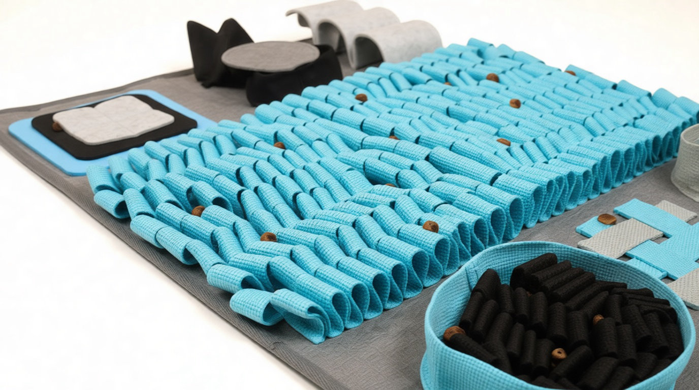 Tapis de fouille bleu pour chien avec accessoires, stimulation mentale pour réduire les aboiements par ennui