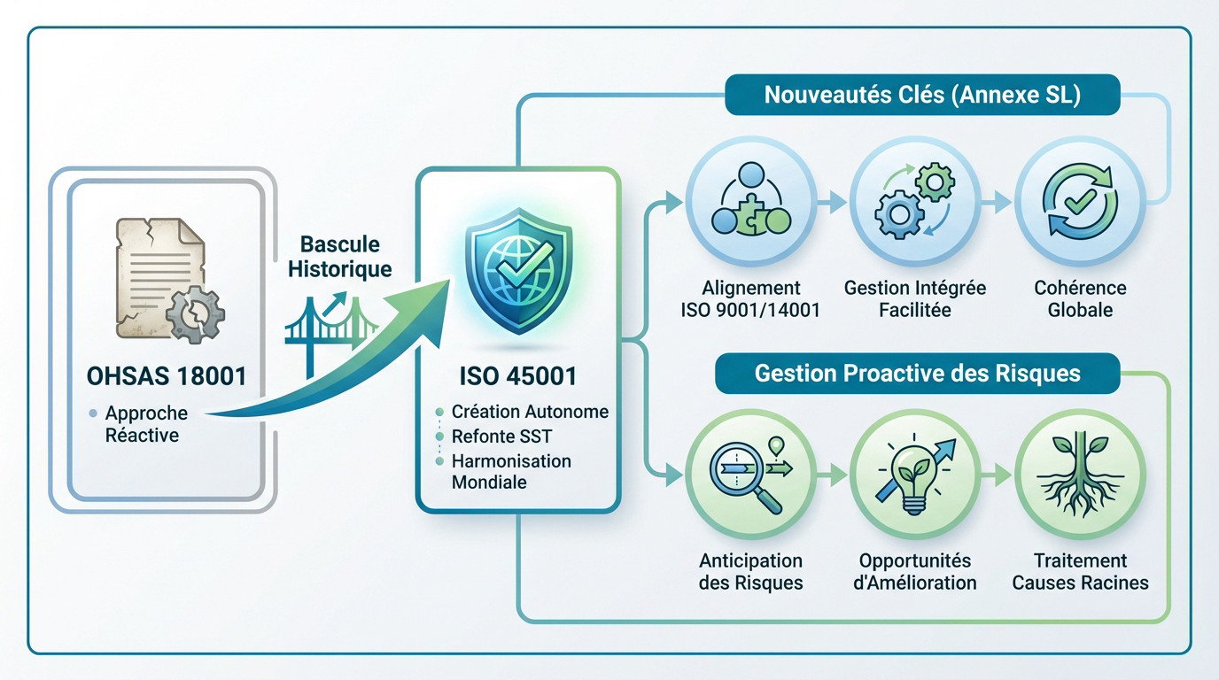 Infographie comparant les changements clés entre OHSAS 18001 et ISO 45001
