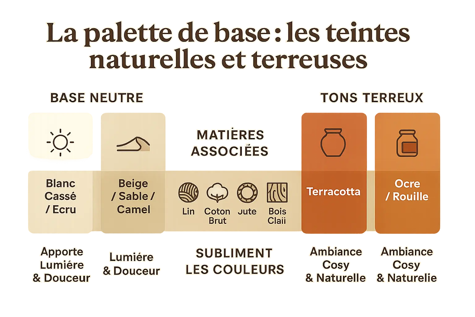 Palette de couleurs naturelles et tons terreux pour le style bohème chic