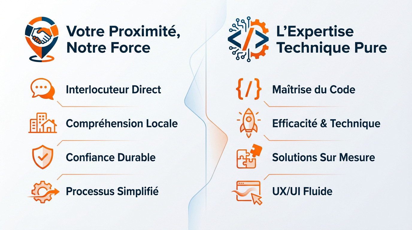 Webmaster freelance en réunion de travail locale pour un projet digital sur mesure