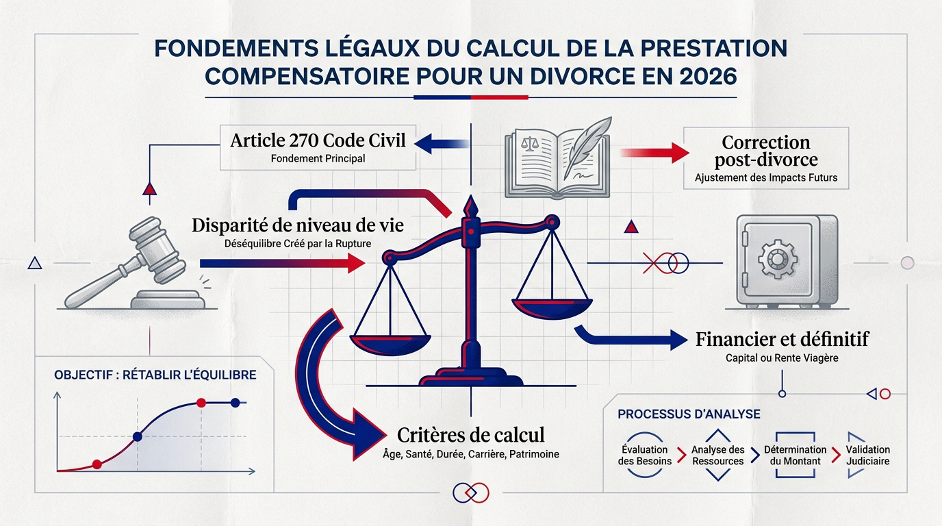 Cadre légal et <strong>calcul de la prestation compensatoire</strong> pour un divorce en 2026&Prime;></p>
<div class=