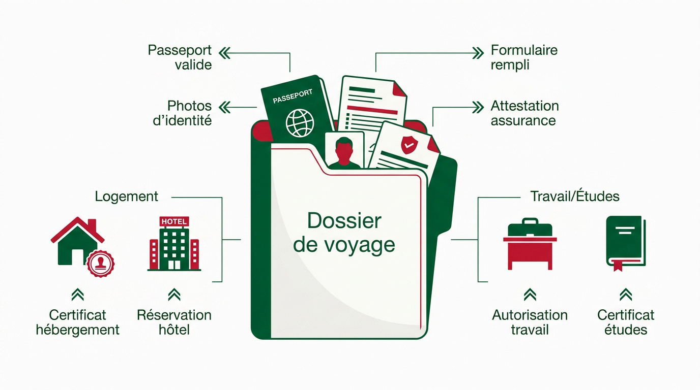 Infographie récapitulative des documents essentiels pour un dossier de visa pour l'Algérie