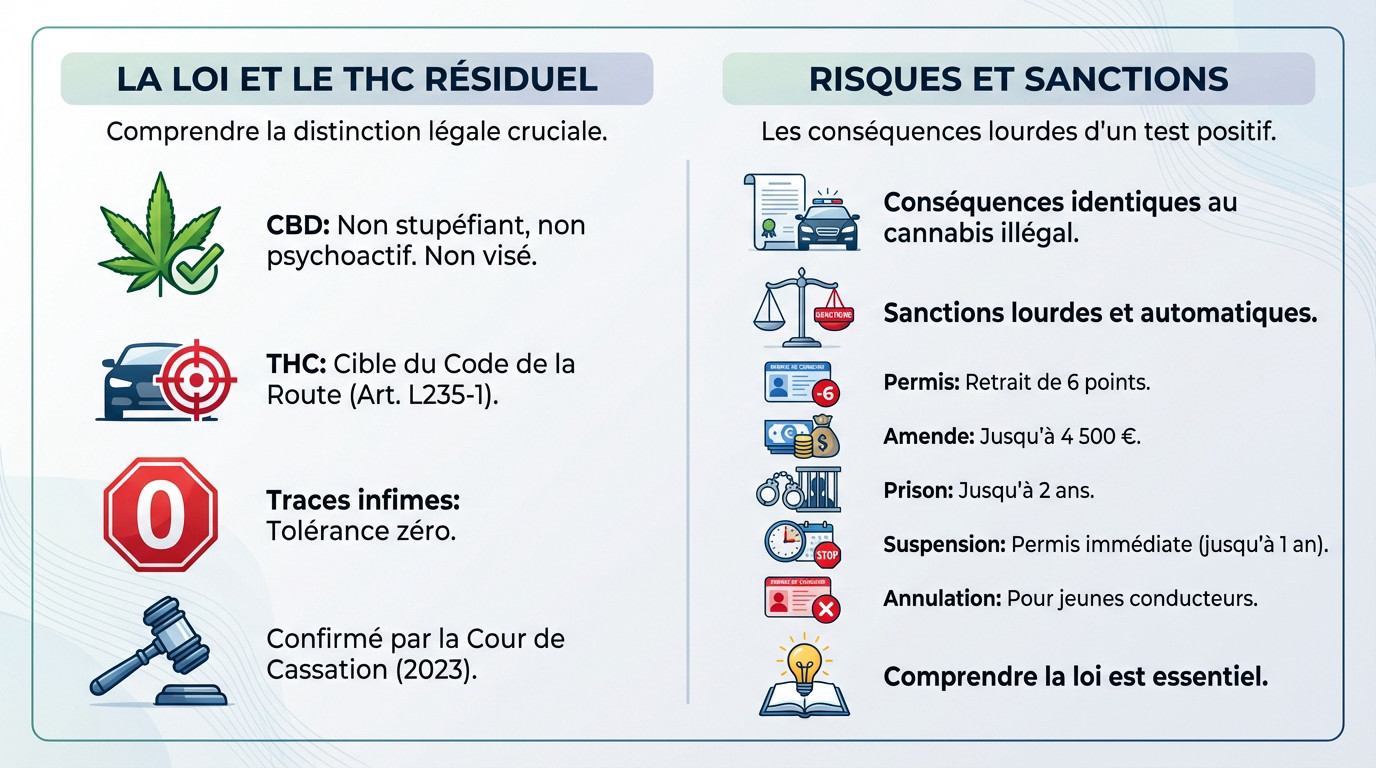 Contrôle routier et analyse salivaire : risques légaux du THC résiduel pour le conducteur