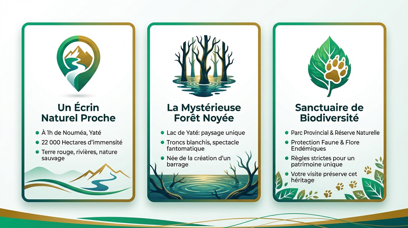 Panorama de la forêt noyée au lac de Yaté dans le parc de la rivière bleue