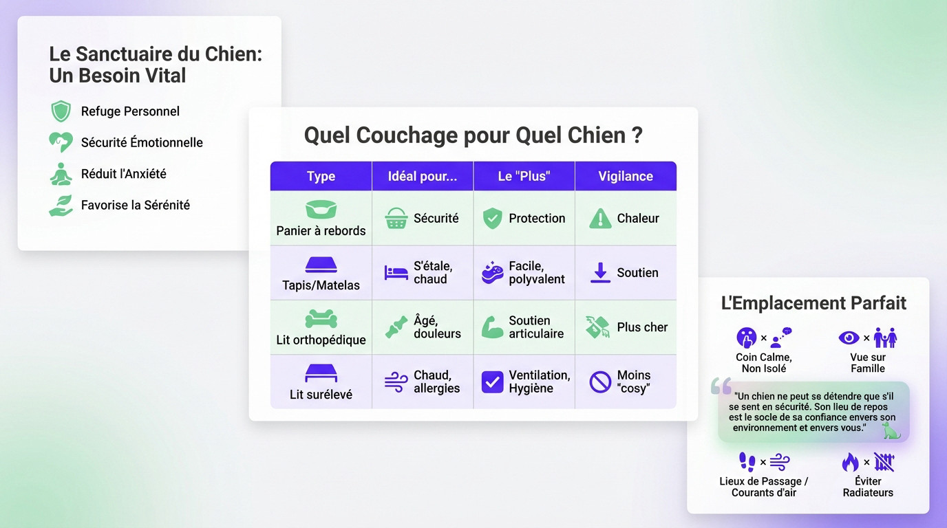 Chien détendu dormant paisiblement dans un couchage confortable et adapté à sa morphologie