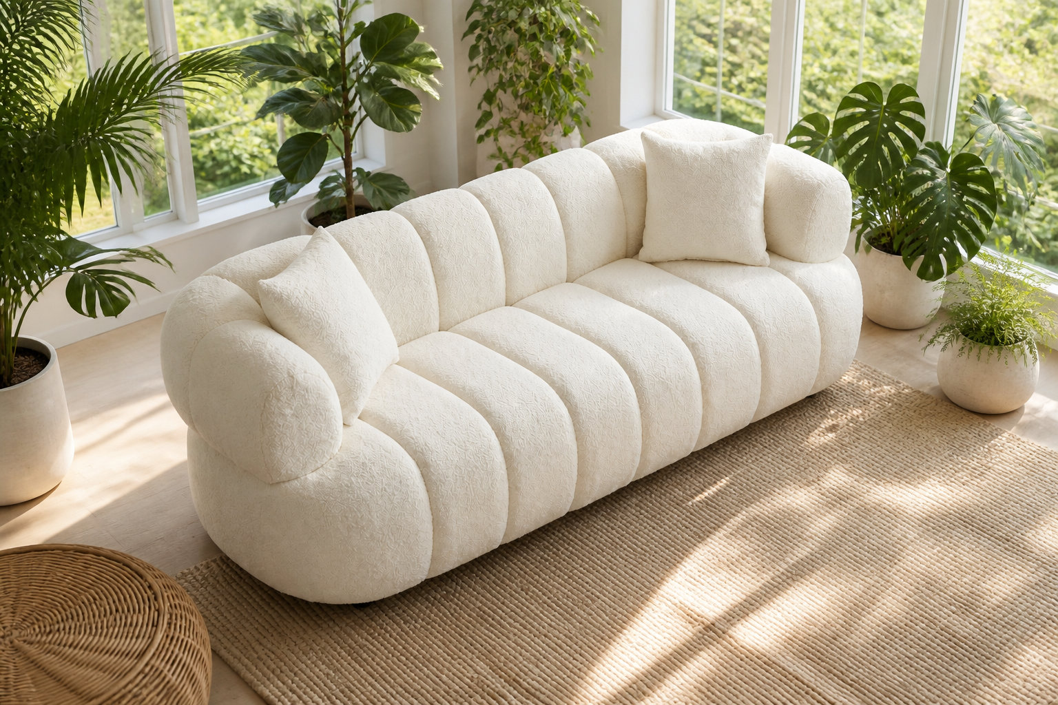 Canapé COLIANI blanc cassé : le relief du matelassage ☁️