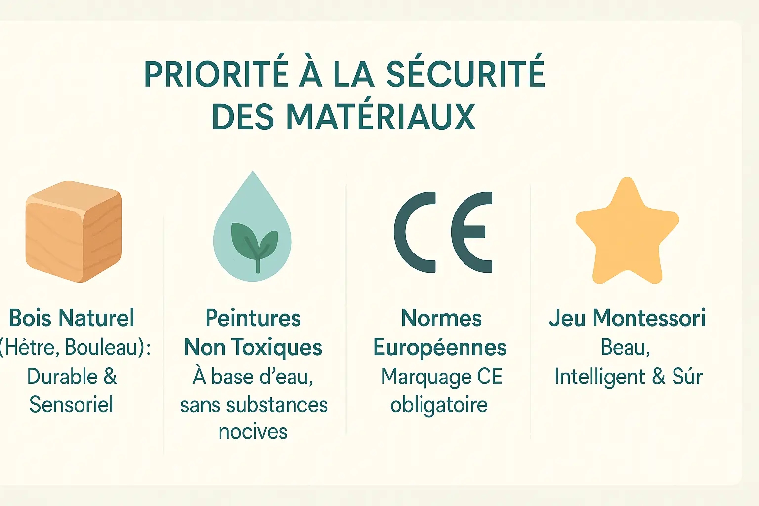 Jeux Montessori en bois naturel avec peintures non toxiques