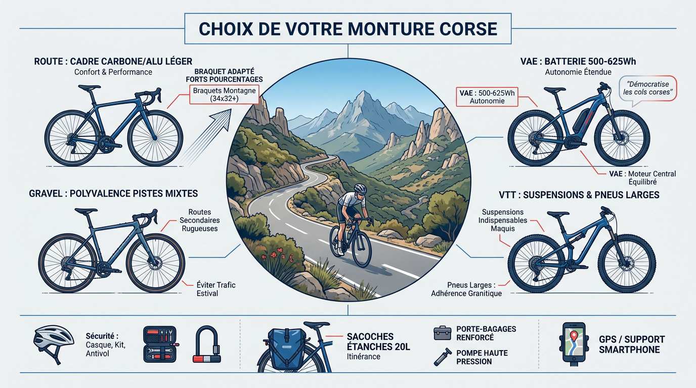Comparatif de vélos de route, gravel et VAE pour rouler en Corse