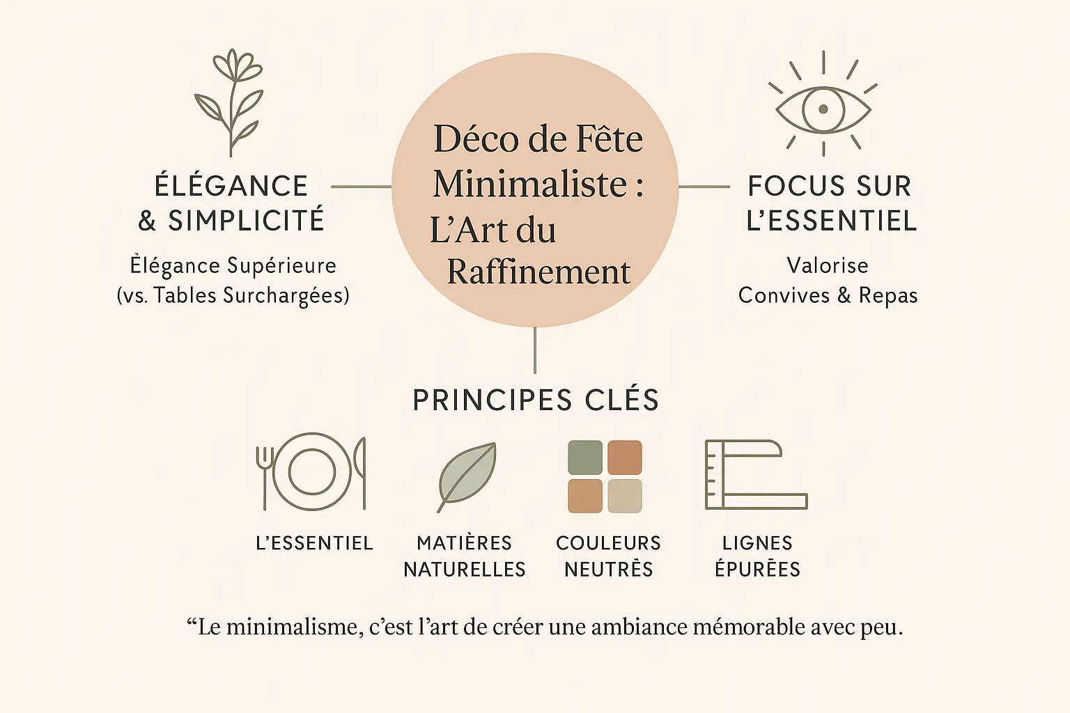 Décoration de table minimaliste avec des éléments naturels et des tons neutres