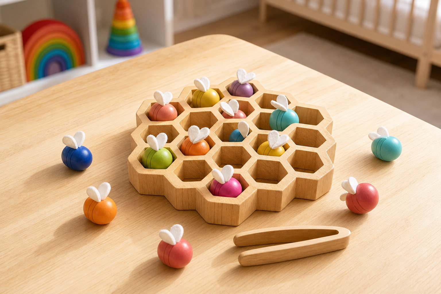 Ruche en bois : apprendre les couleurs par le jeu