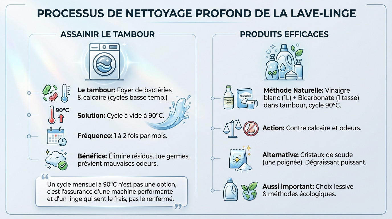 Nettoyage en profondeur du tambour d'un lave-linge professionnel