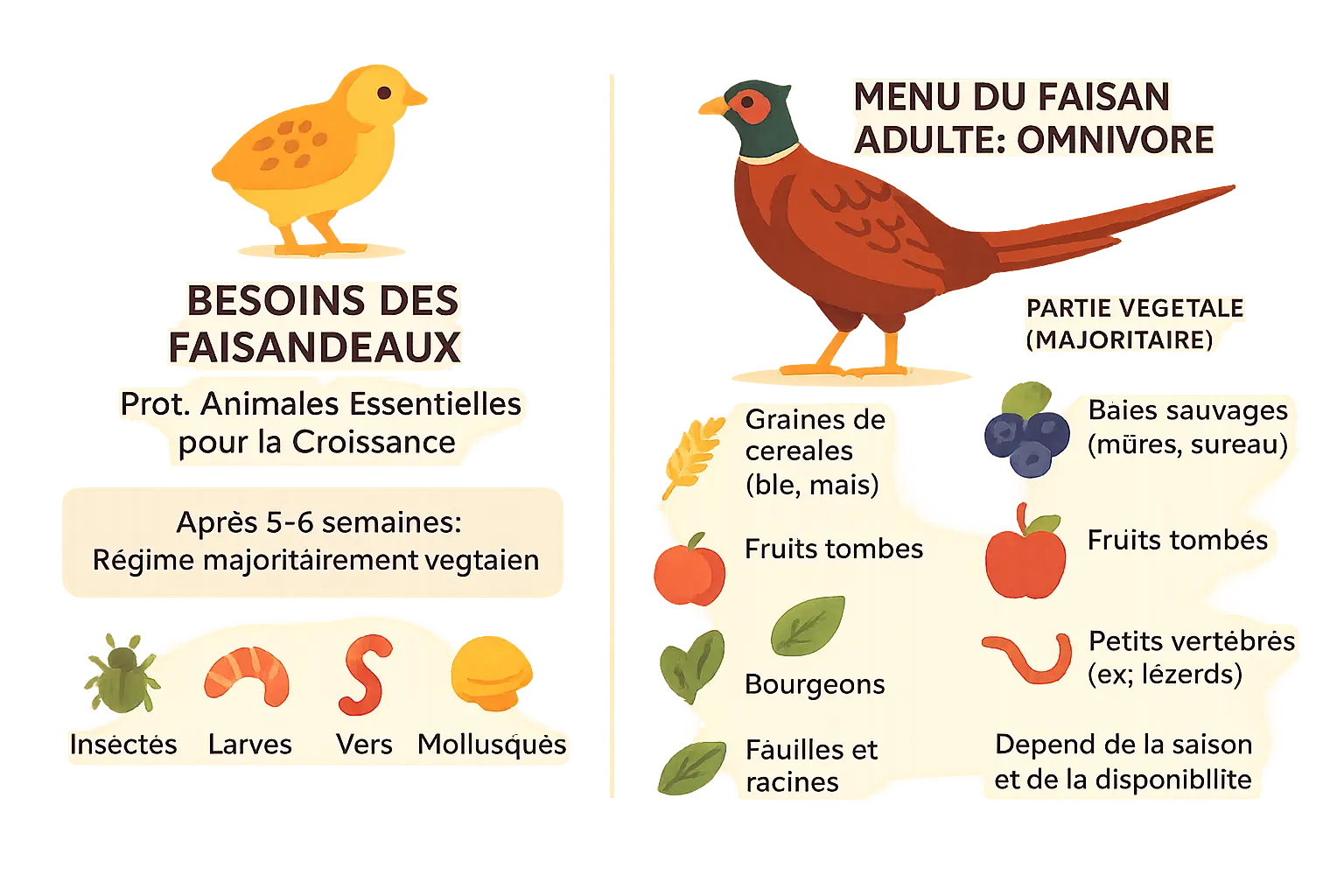 Régime alimentaire du faisan : <strong>comparaison entre juvénile et adulte</strong>