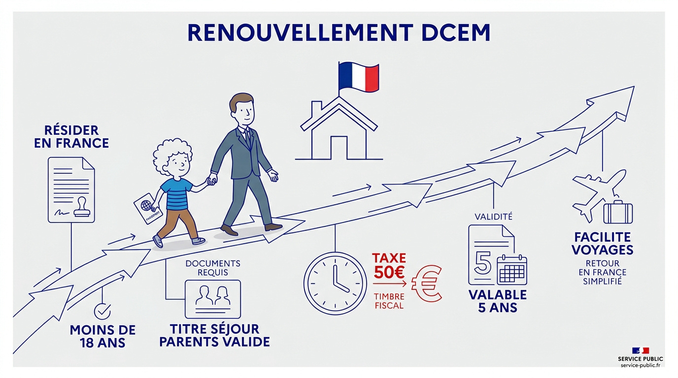 Enfant étranger préparant ses documents de voyage pour le renouvellement du DCEM