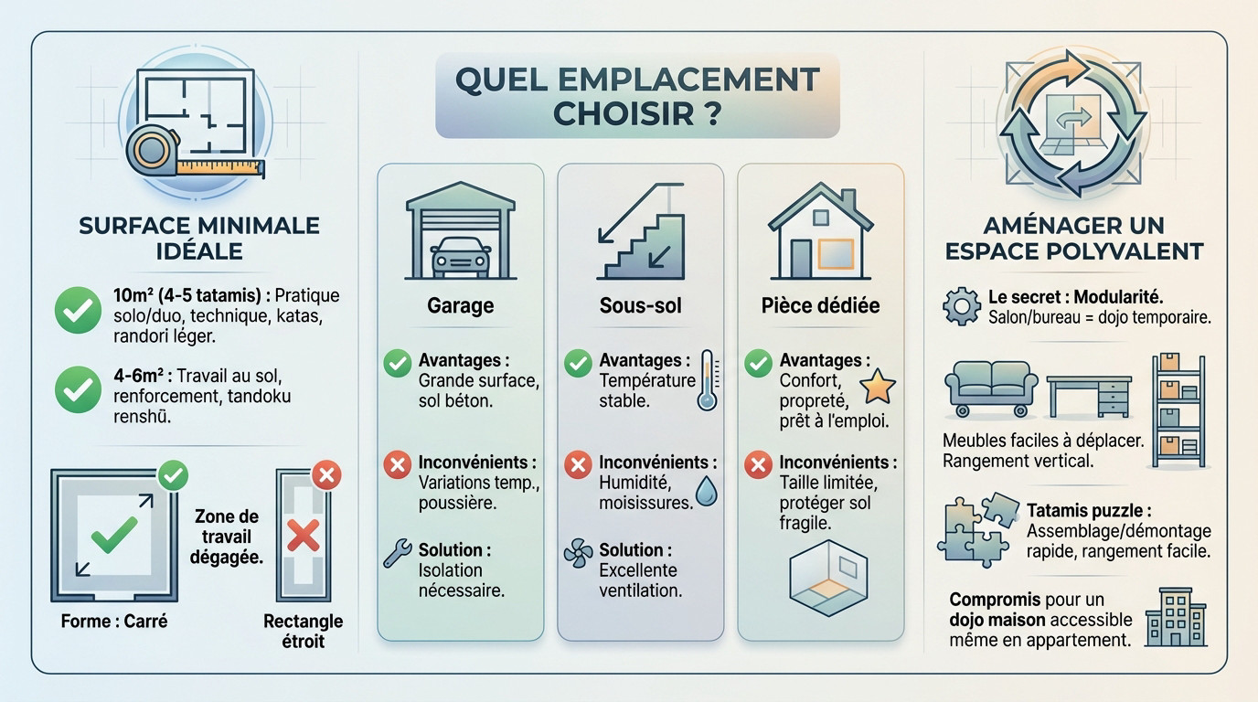Évaluation de l'espace disponible pour l'aménagement d'un dojo à domicile avec tatamis