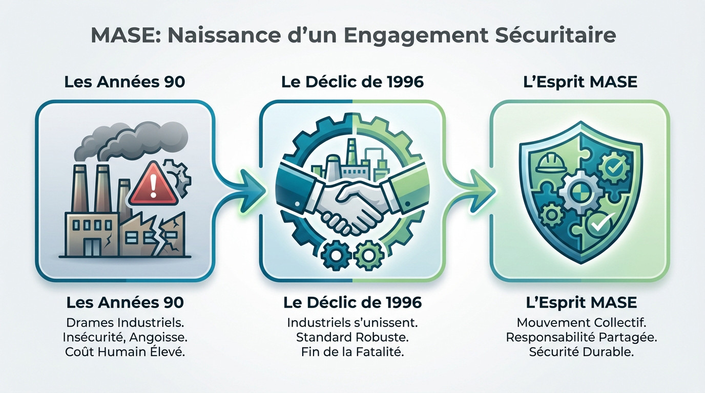 Usine pétrochimique des années 90 illustrant le contexte industriel de la naissance du MASE
