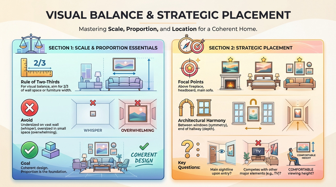 Visual balance and strategic placement of a wall clock in a modern living room