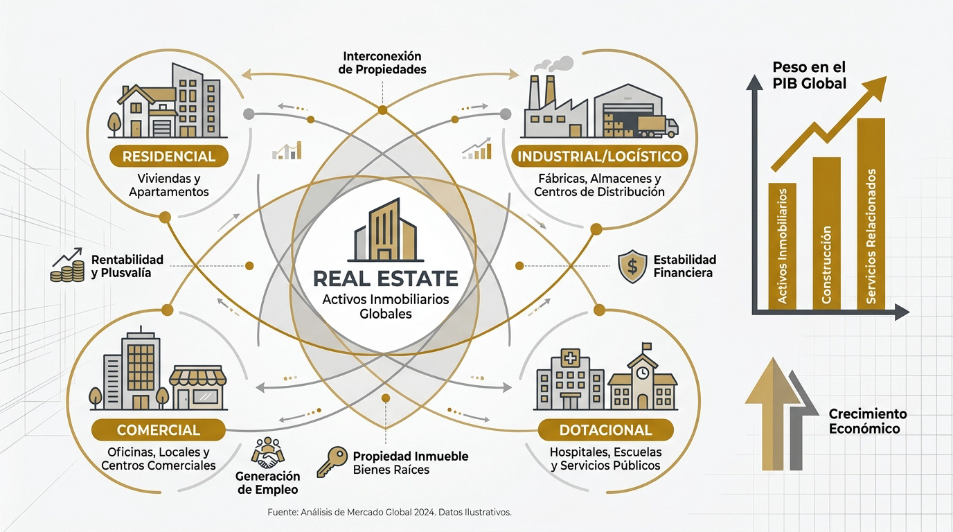 Infografía sobre el alcance económico y el peso del sector real estate en el mercado