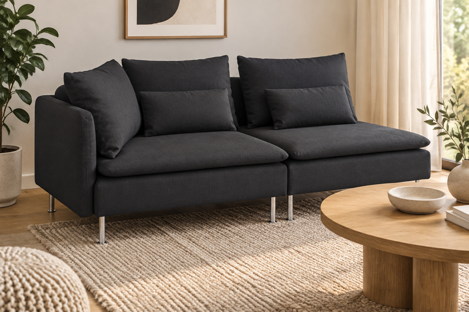 Canapé IKEA avec dossier bas dans un salon
