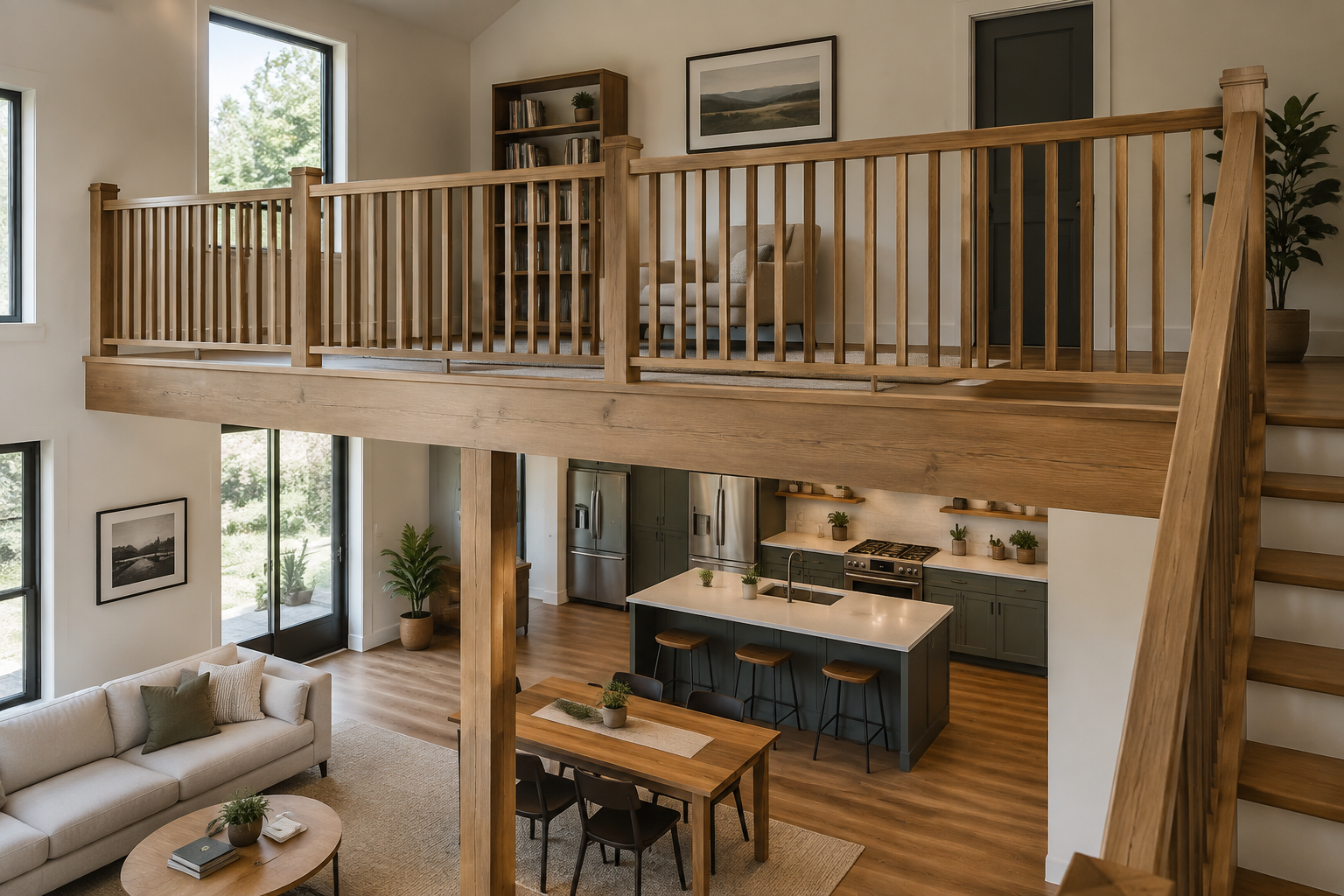 Une mezzanine avec un garde-corps de sécurité.