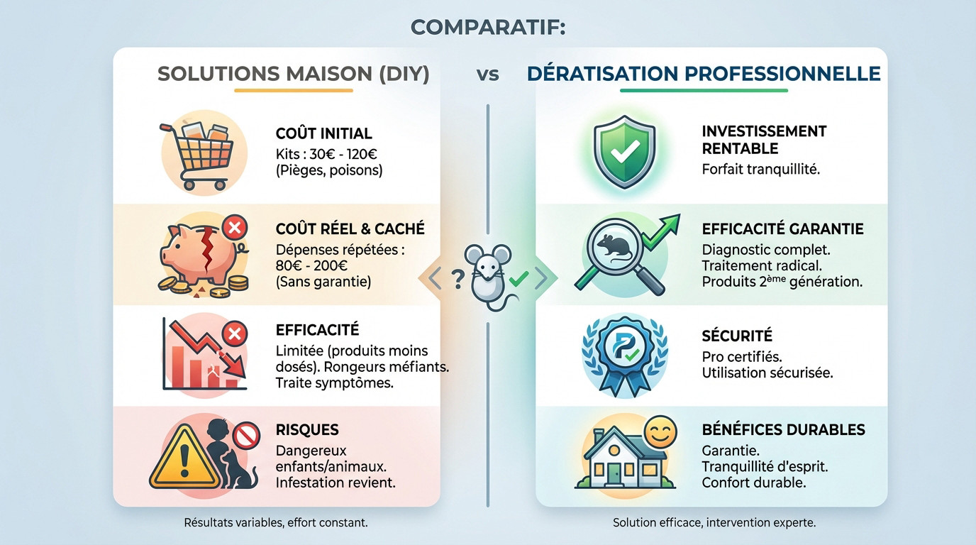 Comparatif coût efficacité dératisation maison vs professionnel